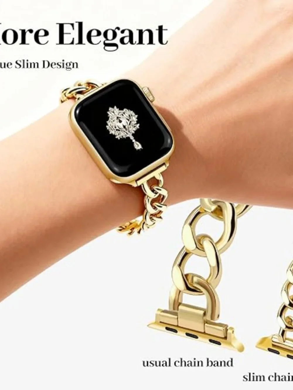 Slim Gold Apple Watch Band Women’s Adjustable Metal Chain Strap
